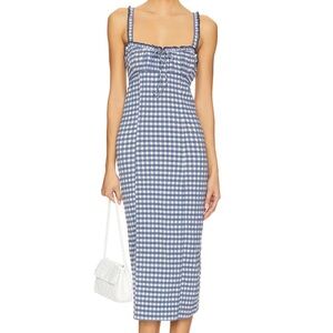 Free People Lucinda Blue and White Gingham Midi Dress